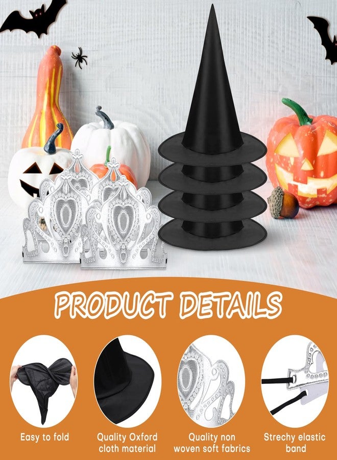 PLUVAVA 20 Pieces Black Witch Hat and Silver Princess Crown Set Wizard Hats Witch and Princess Party Favors for Pink Green Party Wicked Birthday Halloween Cosplay Parties Decor Gift - Image 3